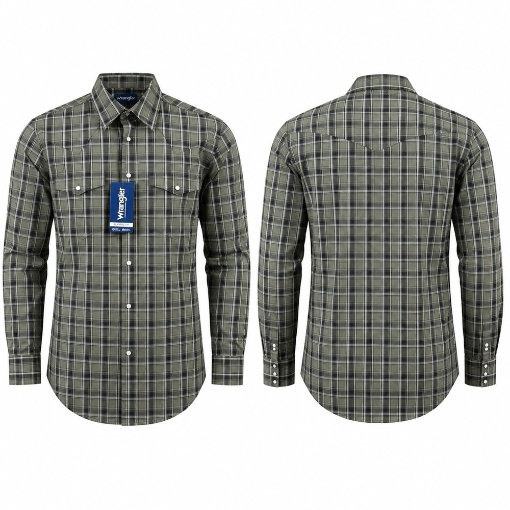 Wrangler Men’s S Green Plaid Western Snap Shirt Classic Fit NWT Pearl Snaps